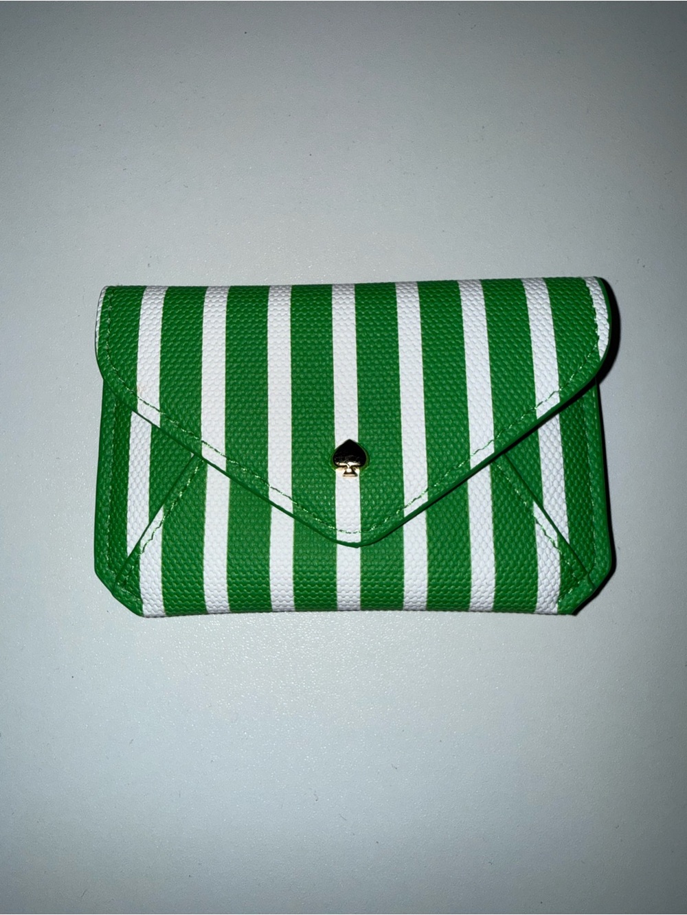 Kate Spade x Target Green and White Striped Envelope Wallet with Gold Accent